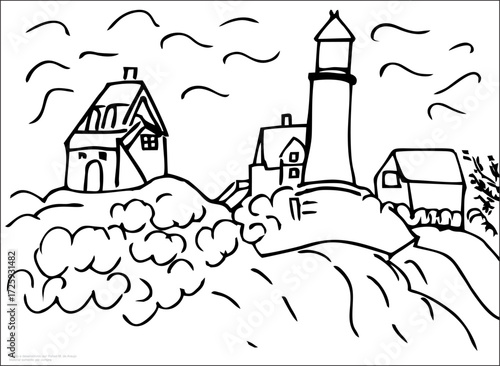 Coastal Village Vector Landscape