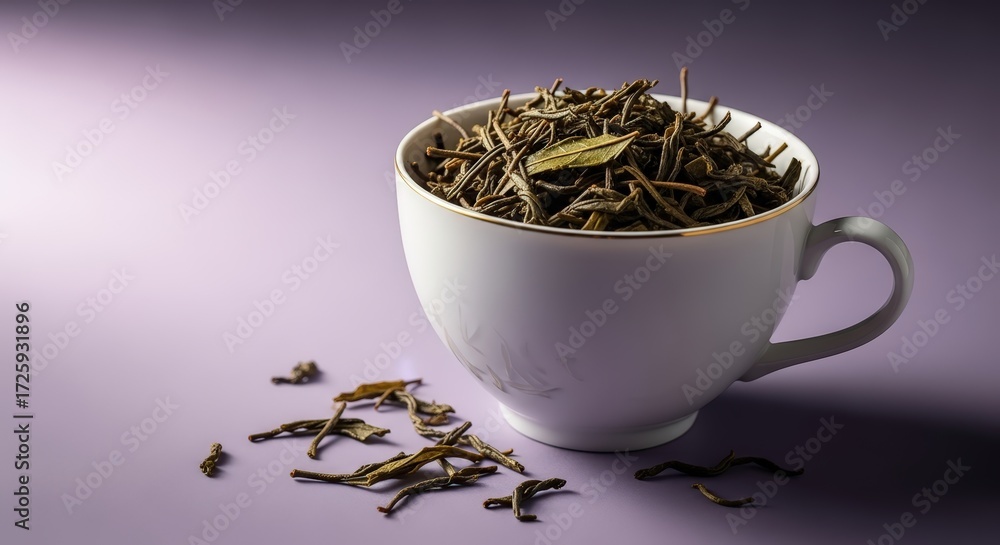 Fototapeta premium Herbal Tea in a Porcelain Cup with Gold Rim