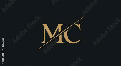 Elegant MC Logo Design with Diagonal Line Minimalist Style for Brand Identity