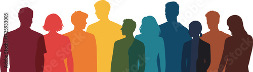 Colorful human silhouettes, rainbow gradient vector, diverse people illustration, unity concept, inclusion symbol, abstract design, social connection, isolated, modern, vibrant