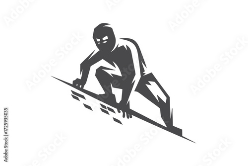 Stealthy gray ninja is crawling along, his silhouette masked and obscured from view