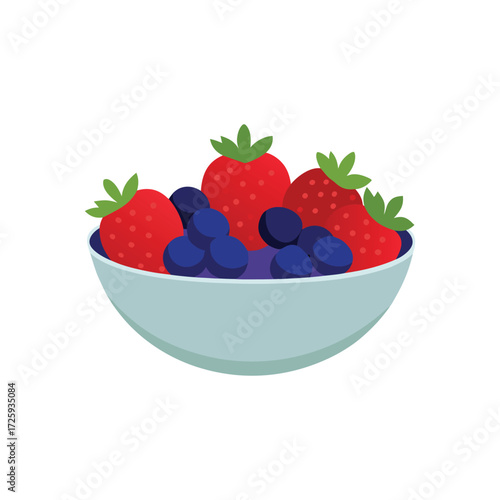A bowl of fresh mixed berries strawberries blueberry vector art illustration