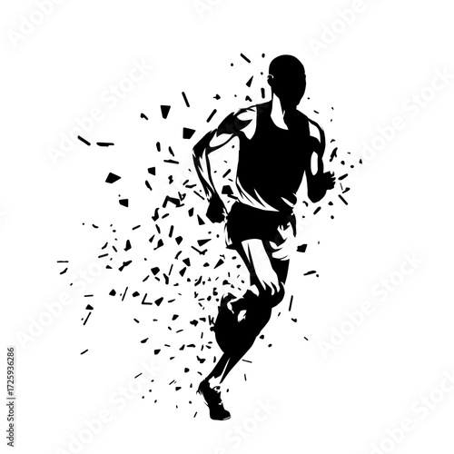 Marathon runner, ink drawing, isolated vector silhouette. Run, running man