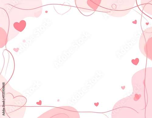 Delicate pink heart border on white background