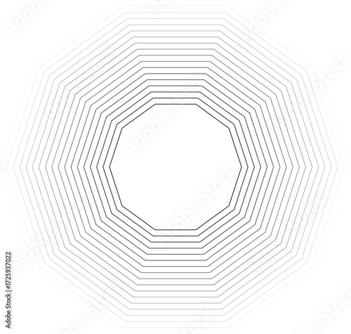 Polygon frame with 18 concentric solid lines of uniform thickness with gradient from center outward.