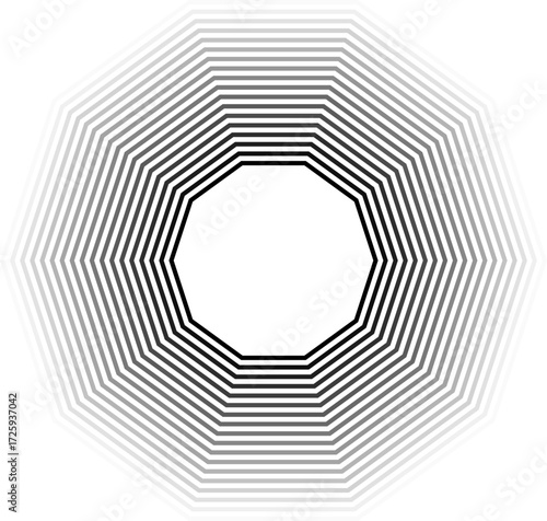 Polygon frame with 18 concentric thick solid lines of equal thickness with gradient from center outward.