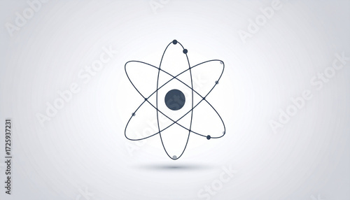  Silhouette of Atom Model on Grey. Science concept. Generated Image