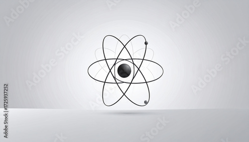  Silhouette of Atom Model on Grey. Science concept. Generated Image