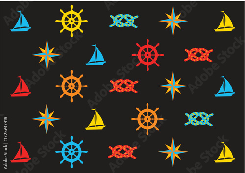 Nautical Themed Pattern with Boats and Wheels