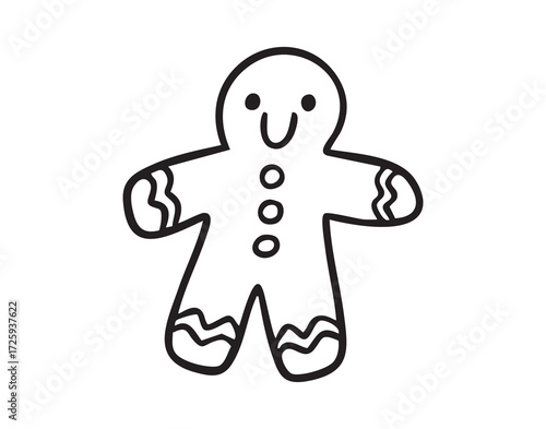 gingerbread man smiling festive. monochrome line art, monochrome line art, clean outline, hand drawn, monochrome line art doodle hand drawn cartoon icon element
