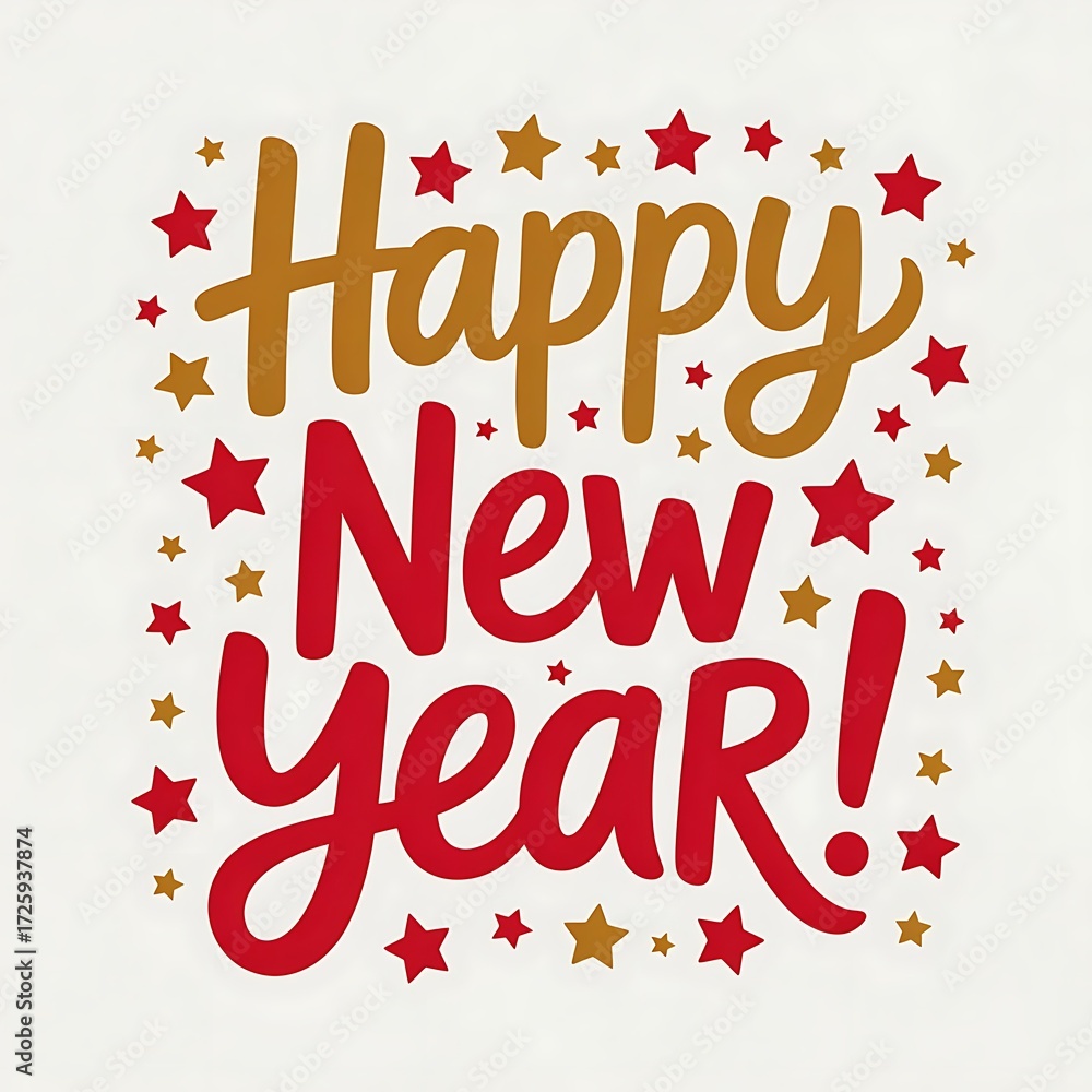 Fototapeta premium joyful happy new year greeting card with stars and bright typography for seasonal celebration