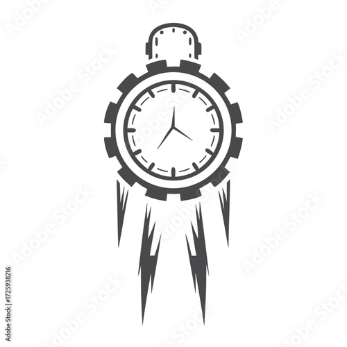 Symbolic clock gear icon launching upward, indicating time flies or passing rapidly