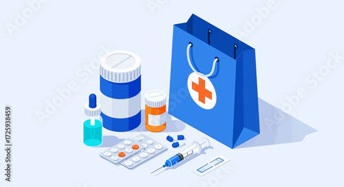 Collection of Pharmaceuticals Medicines Healthcare Supplies and Medical Equipment for Health and Wellness Treatments