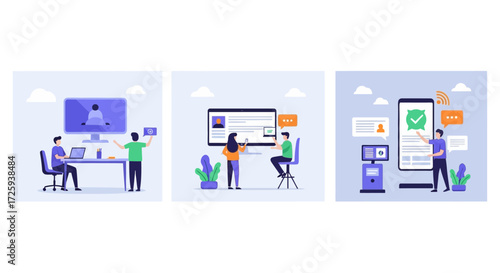 Illustration of remote work and digital collaboration concepts in modern business settings