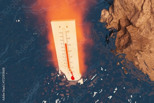 a thermometer with flame in the background