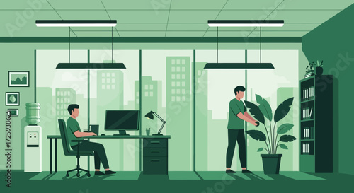 Modern Office Interior Design with Natural Light and Greenery Enhancing Workspace Productivity and Employee Well-being