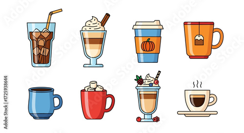Collection of Delicious Hot and Cold Beverages and Coffee Drinks Perfect for Any Time of Day