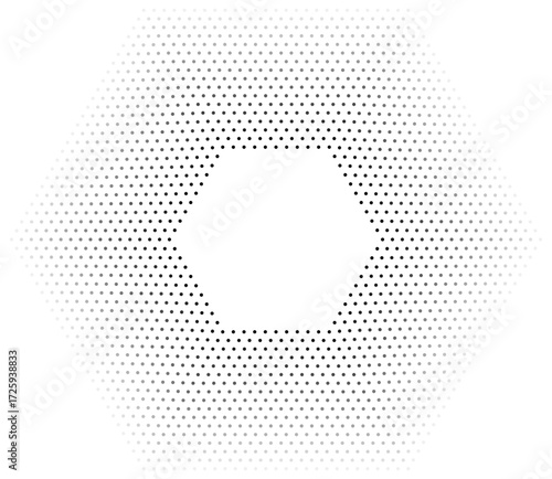 Hexagonal shape with 18 concentric dotted lines all of equal thickness featuring a gradient from center to edge