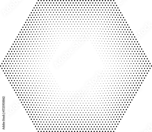 Hexagonal shape with 18 concentric dotted lines where inner lines are thinner and outer lines are thicker without gradient