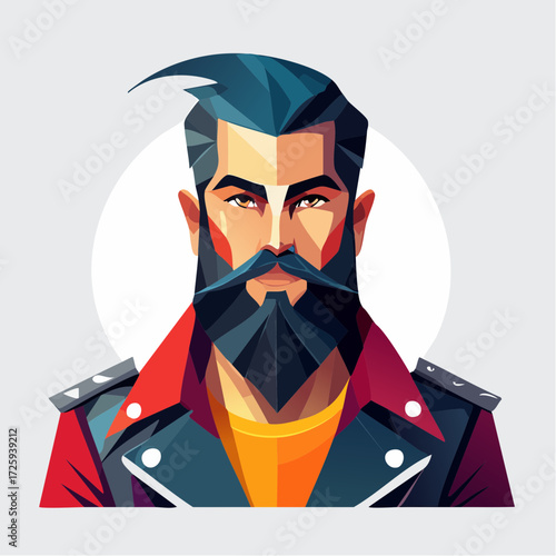 Vector illustration of a stylish man with a prominent beard and pompadour hairstyle, a modern avatar concept for barbershops and men's fashion