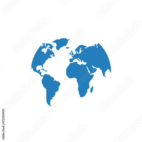 A simple blue silhouette of the world map showing the continents on a white background.