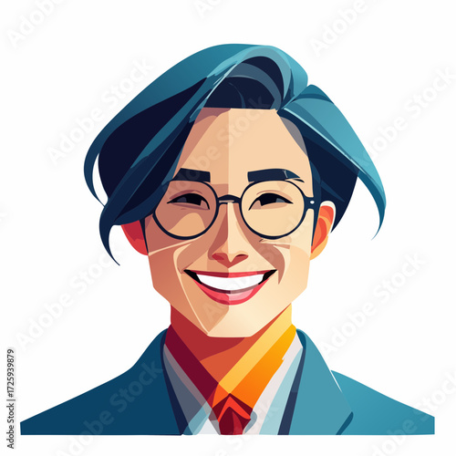Portrait of a cheerful young professional with a confident smile. Modern vector illustration of a happy and successful business person avatar