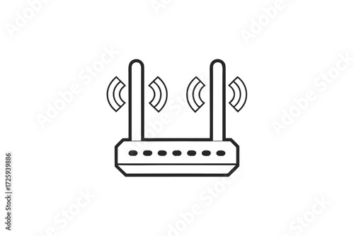 Wireless router sends wifi signal via two antennas in outline style