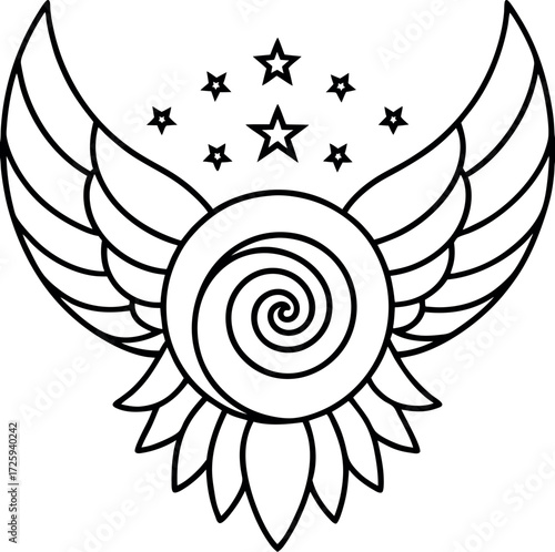 owl wings forming spiral constellation illustration on transparent background