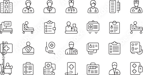 Medical healthcare icons with doctors hospital and patient equipment vector