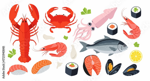 A Delicious Assortment of Fresh Seafood and Sushi Ready for Enjoyment