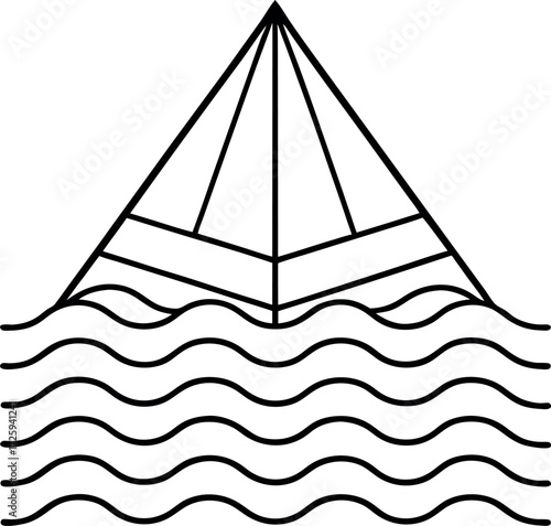 pyramid floating above glowing waves illustration on transparent background