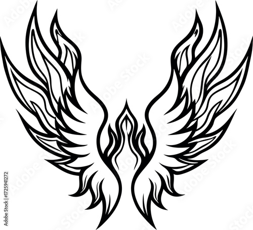 phoenix wings made of shards and flames illustration on transparent background