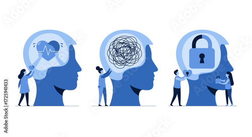 Understanding Mental Health Concepts Illustrating Emotional Well being Cognitive Chaos and Psychological Security Through Visual Metaphors