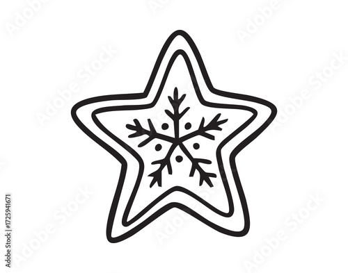 gingerbread star cookie. monochrome line art, monochrome line art, clean outline, hand drawn, monochrome line art doodle hand drawn cartoon icon element
