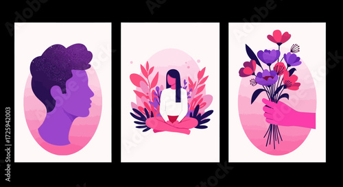 Vibrant Abstract Trio Depicting Self Expression Inner Peace and The Beauty of Nature