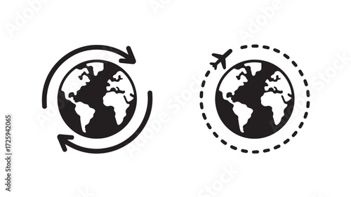 Vector art of global travel and tourism concept with earth and airplane