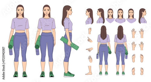 Illustration of a Young Woman in Athletic Wear Holding a Yoga Mat
