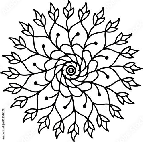 tree branches forming spiral mandala illustration on transparent background