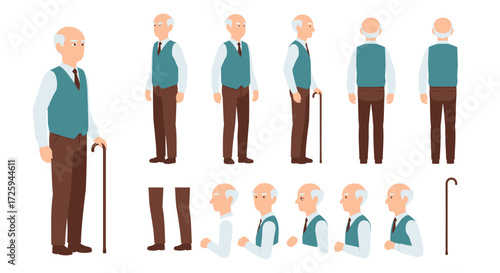 Elderly Gentleman Character Sprites for Animation and Game Development