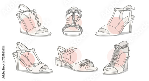 Elegant Women's Footwear Designs Featuring Strappy Sandals and Heels for Various Occasions