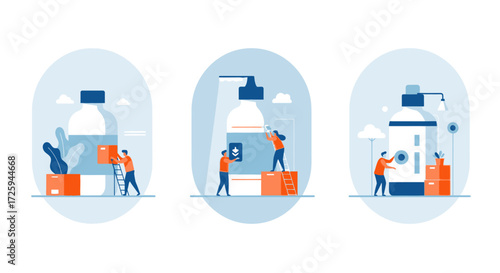 Creative Team Assembling And Preparing Custom Made Personal Care Product Packaging And Bottling Process Solutions