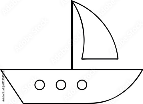 Ship boat Outline design for kids drawing and coloring Vector 