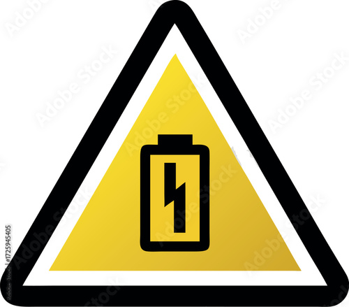 Low battery sign. Caution symbol for attention warning. Yellow triangular sign or icon symbol vector