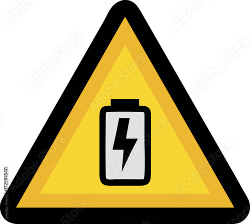Low battery sign. Caution symbol for attention warning. Yellow triangular sign or icon symbol vector