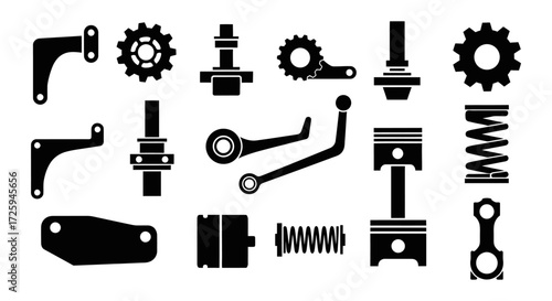 A precise collection of essential mechanical components, featuring gears, pistons, springs, and crucial linkages, fundamental for robust engineering and complex industrial system development.