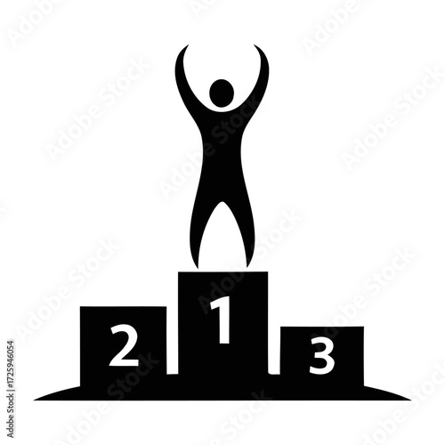 Reaching Victory A triumphant silhouette on a podium, celebrating success, achievement, and first place, concept.