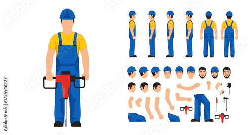 Skilled Construction Worker Holding a Heavy Duty Jackhammer Ready for Demolition and Excavation Tasks On a Busy Building Site