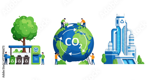 Protecting the planet through responsible waste management industrial processes and global carbon reduction efforts by dedicated individuals working together for a sustainable future