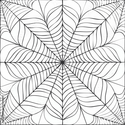 Vector spiderweb pattern, a detailed and intricate illustration of a symmetrical spiderweb, a radiating design with fine lines and organic curves, an artistic and unique web pattern