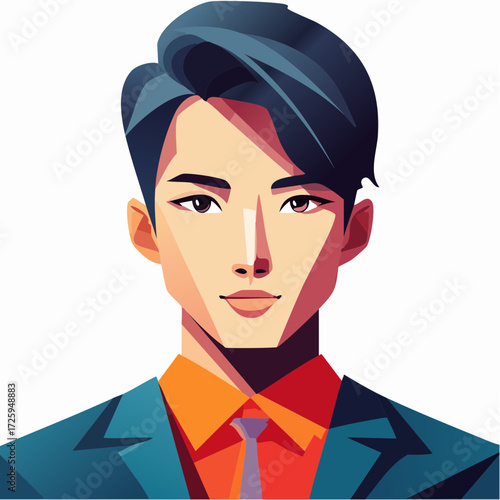 Modern vector portrait of a confident young Asian businessman in a suit. Professional corporate headshot illustration